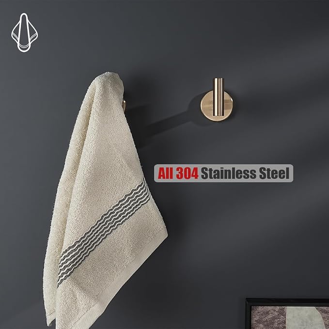 JQK Bathroom Towel Hook Champagne Bronze, Coat Robe Clothes Hook for Bathroom Wall Mounted (Pack of 2), SUS 304 Stainless Steel 0.8mm, TH100-CB-P2