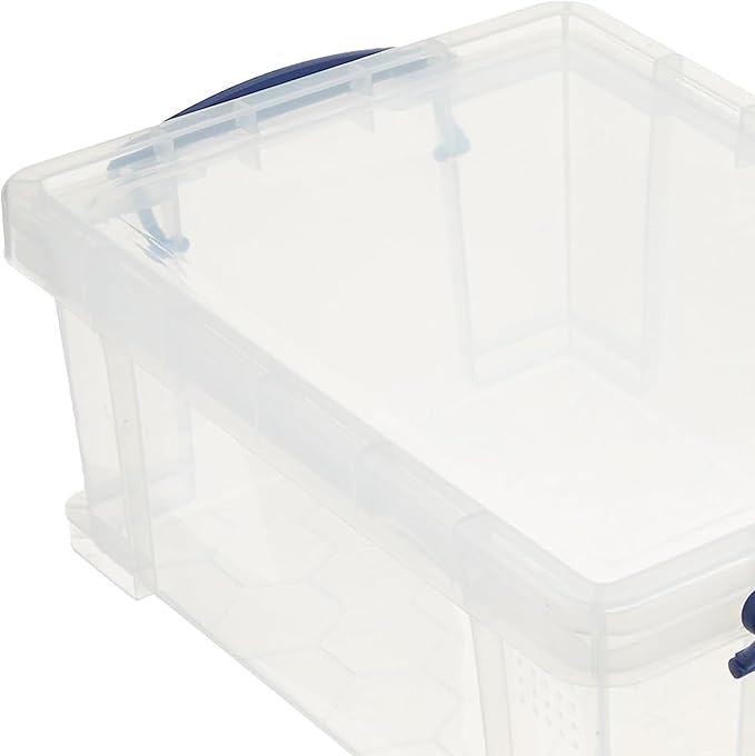 Really Useful Box Stackable 9 Liter Plastic Storage Container Bin with Snap Lid and Built-in Clip Lock Handles for Home & Office Organization (4 Pack)
