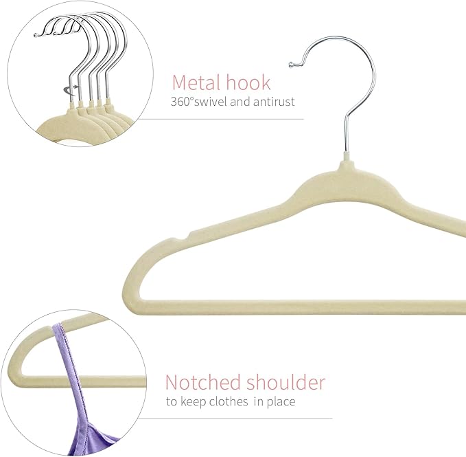 ManGotree Baby Velvet Clothes Hangers, Kids Toddler Children's Hangers for Clothes Space Saving Non-Slip (30 Pack, Beige)