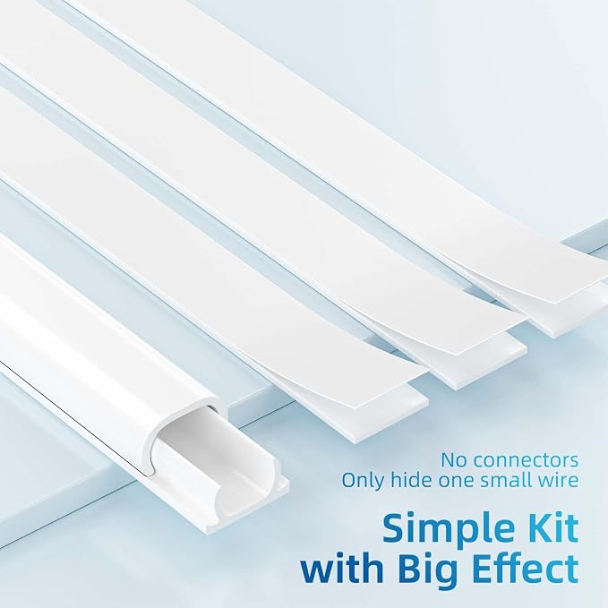 Yecaye 128in Mini Cord Hider for 1 Mini Wire, On-Wall Cord Cover Channel, Tape Wire Concealer, Cable Cover Cable Management for Home Office, W0.5in H0.31in, White