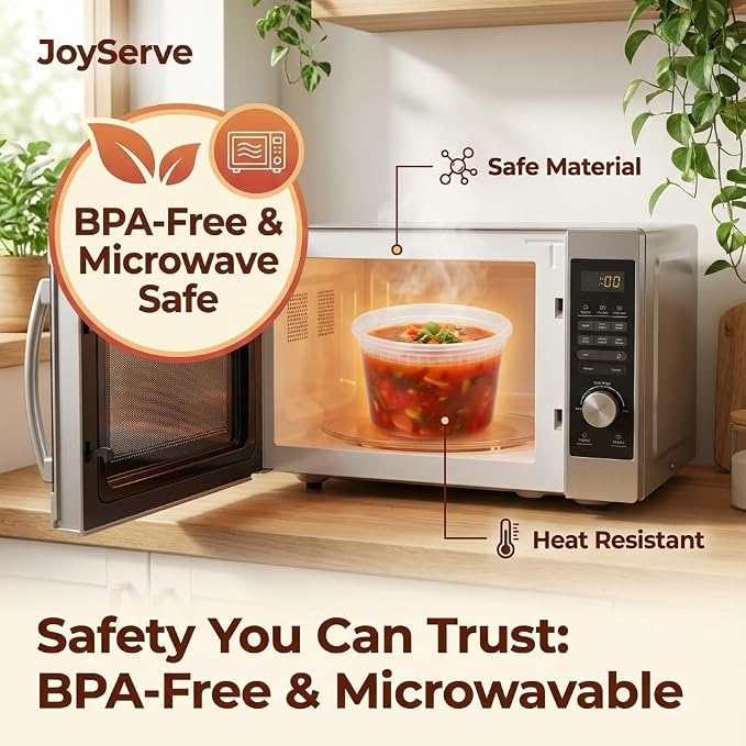 JoyServe 24 Sets Deli Containers with Lids – 8oz, 16oz & 32oz – Leak Proof, Microwaveable, Dishwasher & Freezer Safe – Plastic Food Storage & Soup Containers