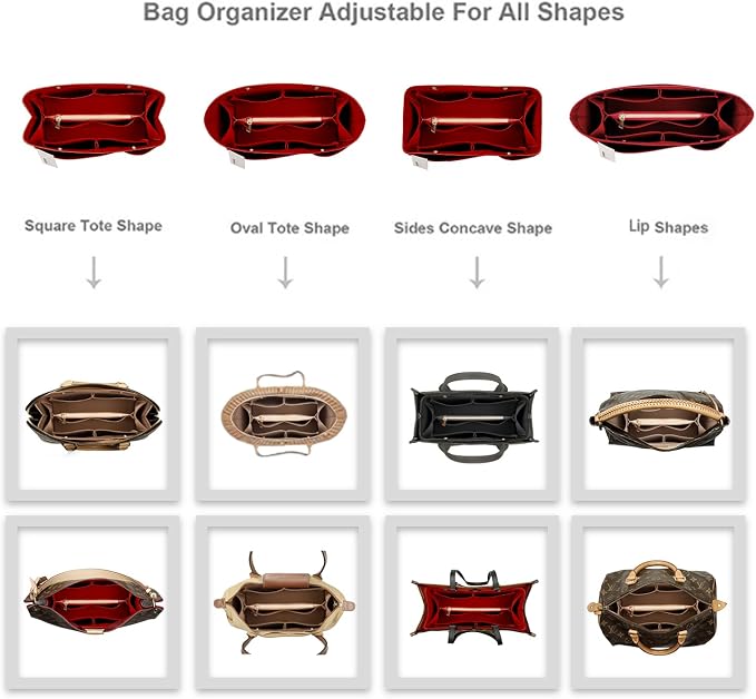 ZTUJO Purse Organizer Insert For Handbags, Silky Bag Organizer With 2 Zippers For Speedy Neverful Tote and More (Red, X-Large)