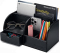 UnionBasic Desk Organizer - Multifunctional Leather Desktop Pen Holder Storage Box - Business Card/Pen/Pencil/Mobile Phone/Stationery Holder, Black