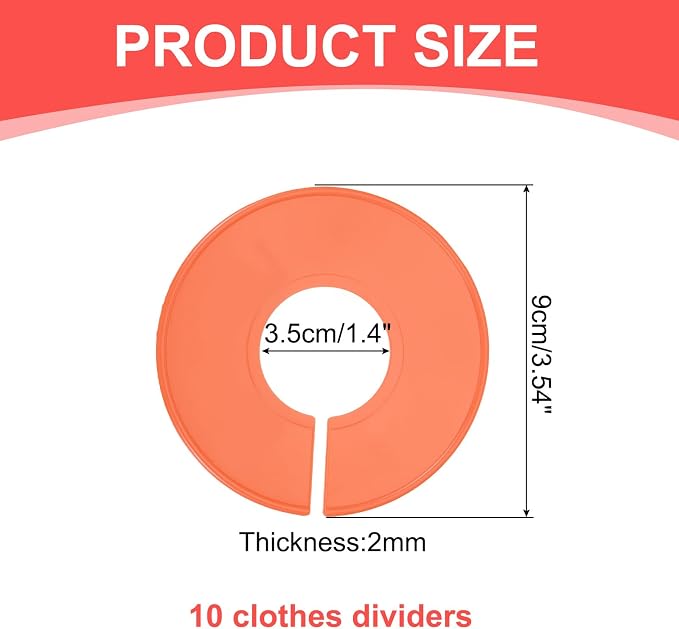 uxcell 10 Pcs Clothes Dividers,Round Closet Rack Dividers Clothing Rack Size Dividers Blank Labels Writable & Reusable for Hanging Clothes Sorting Size, Orange