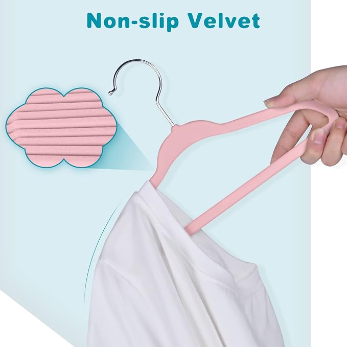 BAGIAL 50 Pack Kids Velvet Hangers 14 Inches Children's Clothes Hangers Non-Slip Baby Hangers for Infant/Toddler (Blush Pink)