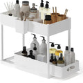 Under Sink Organizers and Storage, Bathroom Cabinet Organizer, Sink Shelf with Utility Hooks and Side Caddy for Under Cabinet Storage | Under Kitchen Sink Organizer with Sliding Drawer, White (1-Pack)