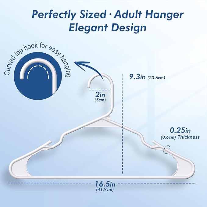 HOUSE DAY White Plastic Hangers 20 Pack – Slim Space Saving Clothes Hangers | Durable Hangers for Shirts, Coats and Pants, Non-Slip Notches Hold Straps, Great for Closet Organization, Dorms & Apartments