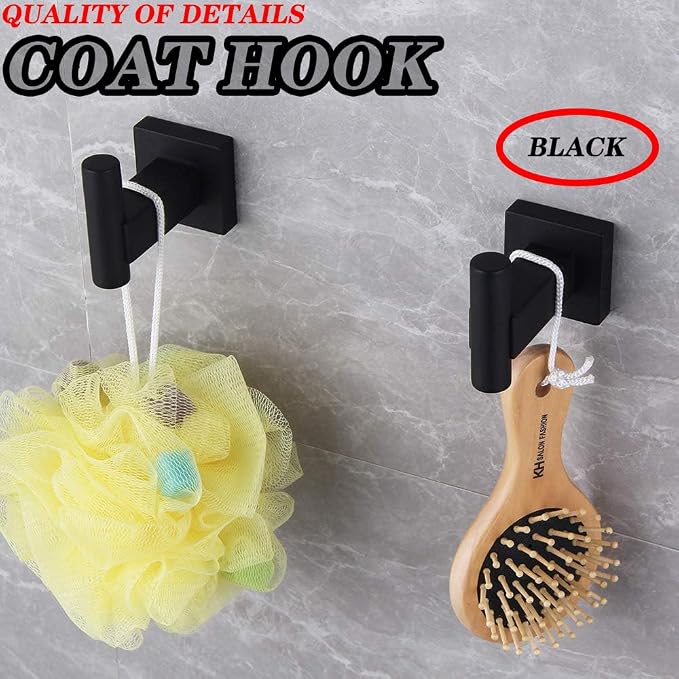 GERZWY Bathroom Matte Black Coat Hook SUS 304 Stainless Steel Single Towel/Robe Clothes Hook for Bath Kitchen Garage Heavy Duty Contemporary Hotel Style Wall Mounted 2 Pack DG1407-BK