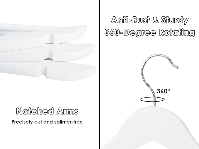 StorageWorks White Wooden Hangers 20 Pack, Heavy Duty Wood Hangers for Closet, Clothes Hangers for Coats, Bridesmaid Suits, Wedding Dress