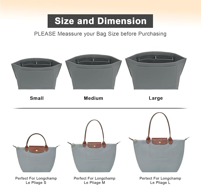 LOUKAYCCI Purse Organizer Insert for Longchamp Le Pliage L Handbag Insert Felt Long Champ Tote Bag Organizer Insert with Cup (LightGrey, Medium)