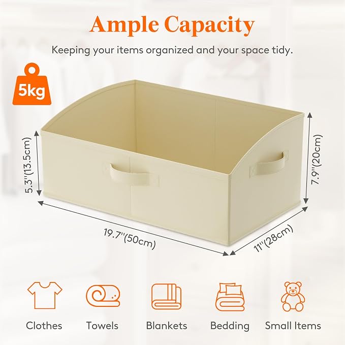 Lifewit Trapezoid Closet Storage Bins for Shelf, 6 Packs Non-woven Closet Organizer Baskets with Handles, Foldable Clothes Containers Boxes for Clothing, Book, Purse, 23L, Extra Large, Beige