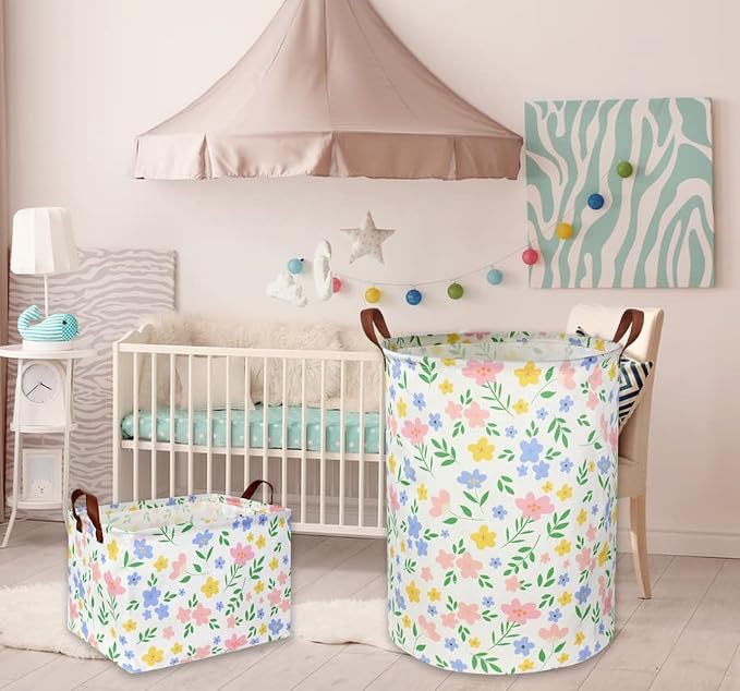 Girls Laundry hamper Baby Girl Hamper Kids Toy Storage Organizer Bins Gift Basket for Bedroom Decor(Flowers)
