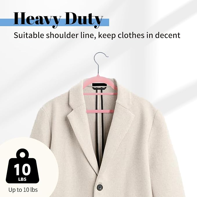 Smartor Pink Velvet Hangers 60 Pack, Space Saving Clothes Hangers with Tie Bar, Non-Slip Felt Hangers with Shoulder Notches, Heavy Duty Suit Hangers for Coat, Shirt, Pants, Dress | Non-slip Felt, Shoulder Notches and 360° Hooks Keep Suits, Dresses and ...