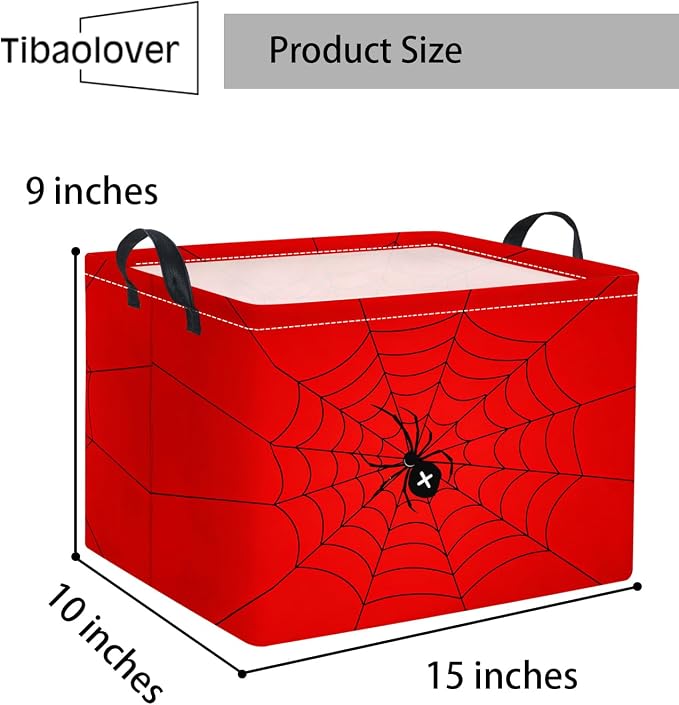 Rectangular Baby Kids Storage Basket for Home Kitchen Girls Cute Toy Storage Bin Organizer Shelf Book Room Decor(Red Spider)