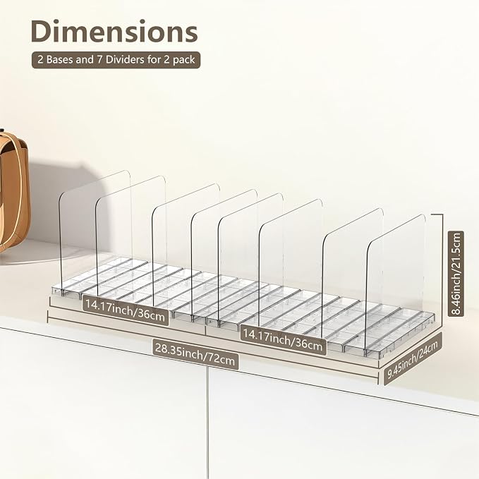 ANTOWIN 2 Pack Shelf Divider, Purse Organizers for Closet, Adjustable Handbag Separators, Storage Organizer in Bedroom, Office, Easy to Install and Clean