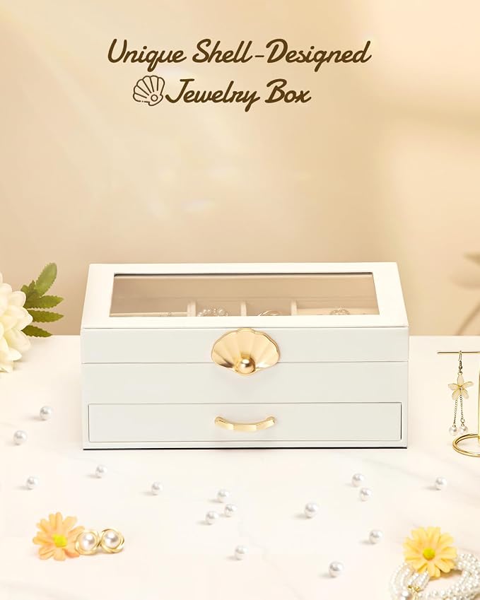 Enthralite Jewelry Box with 1 Drawers : Jewelry Display Organizer for Earrings Necklaces - Gift for Girls Women | White