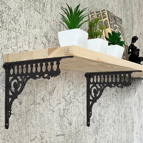 2PCS Cast Iron European Style Wall Shelf Brackets, 10.6in(L), Black