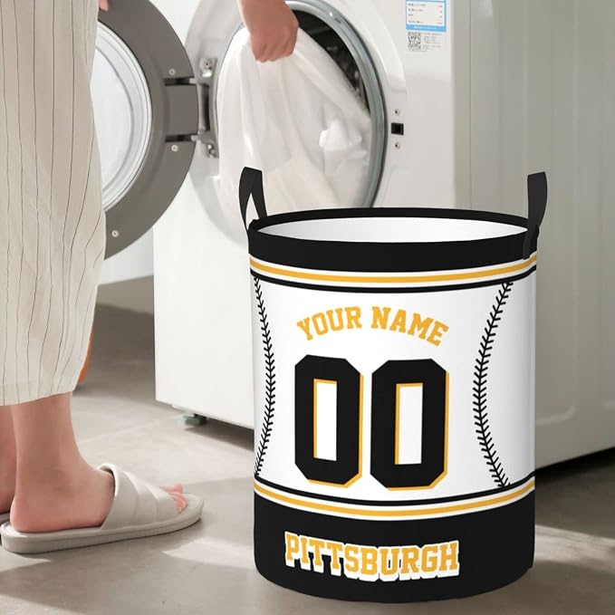 Custom Pittsburgh Laundry Hamper Personalized Laundry Basket Customized Name And Number Collapsible Storage Basket for Bedroom Bathroom Living Room Baseball Fan Gifts