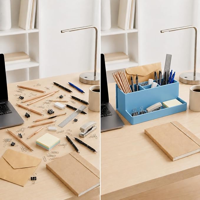 Acrimet Desktop Organizer - Multi Organizer Caddy Holder for Office, Home and School use (Plastic) (Solid Blue Color) | Office Notebook, Briefcase, Pads & Accessories