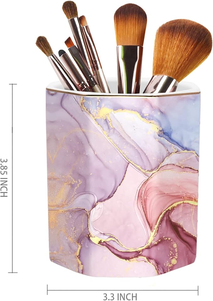 Large Capacity Colored Ceramic Marble Pencil Storage Marker Pen Holder Cute Stationery Holder For Office,High School College Student Girl Women Adult Teen Gift, Pink