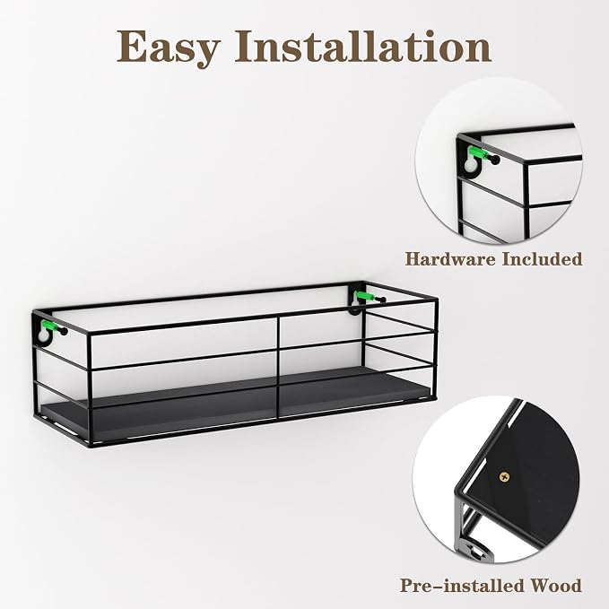 CRUGLA Floating Shelves Wall Mounted Set of 5, Black Hanging Storage Wall Shelf for Bathroom, Kitchen, Bedroom, Living Room Home Decor
