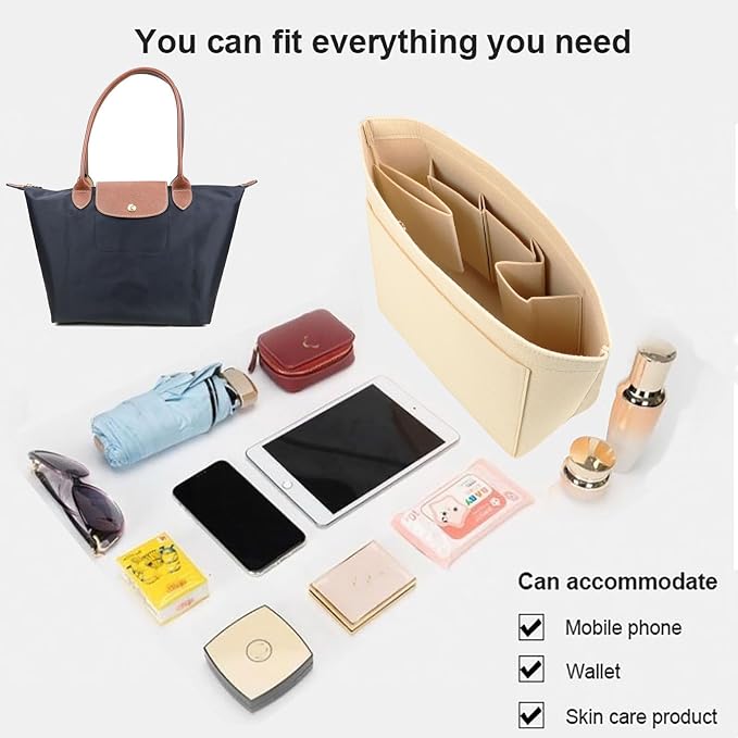 Lckaey Purse Organizer Insert for longchamps bags for women(Large) Handbags Organizer 1012BEIGE-L