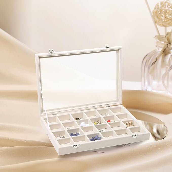 Stratalife Jewelry Organizer 30 Grid Earring Organizer Tray with Lid Jewelry Storage Tray for Earring Necklace Drawer Display for Women, 13.78"x9.4"x1.75"