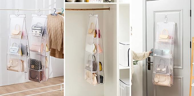AARAINBOW 1 Pack Hanging Handbag Purse Organizer for Closet, Hand Bag Organizer Holder 8 Pockets, Space Saving Wardrobe Purse Storage Organizer for Women, 46 L x 13.8W (A-Gray)