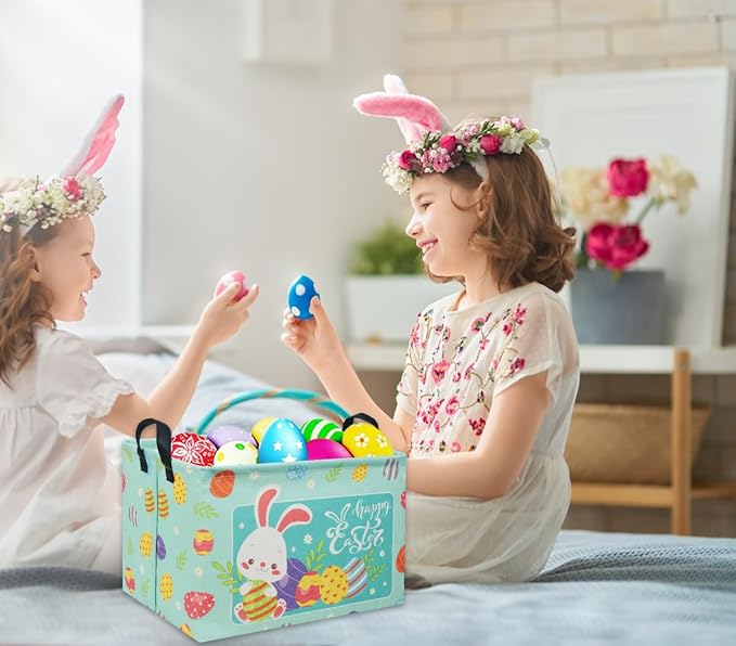 Rectangular Easter Basket Baby Storage Basket Cute Kids Toy Storage Bin Organizer Shelf Book Basket Room Decor(Happy Easter)