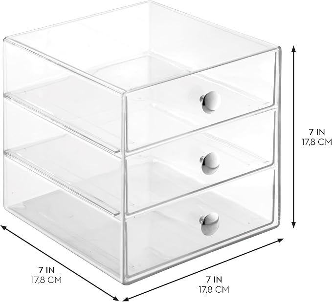 iDesign Stackable 3-Drawer Makeup Organizer, Set of 2, Clear | Bathroom Storage, Vanity Storage
