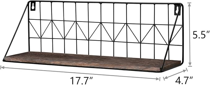 Mkono Floating Shelves Wall Mounted Set of 2 Rustic Wood Storage Display Shelf with Metal Wire Basket, Hanging Shelf for College Drom Bedroom Bathroom Living Room Kitchen Office, Brown,Medium