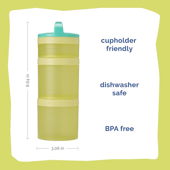 Whiskware Stackable Snack Containers for Kids and Toddlers, 3 Stackable Snack Cups for School and Travel, Teal/Yellow