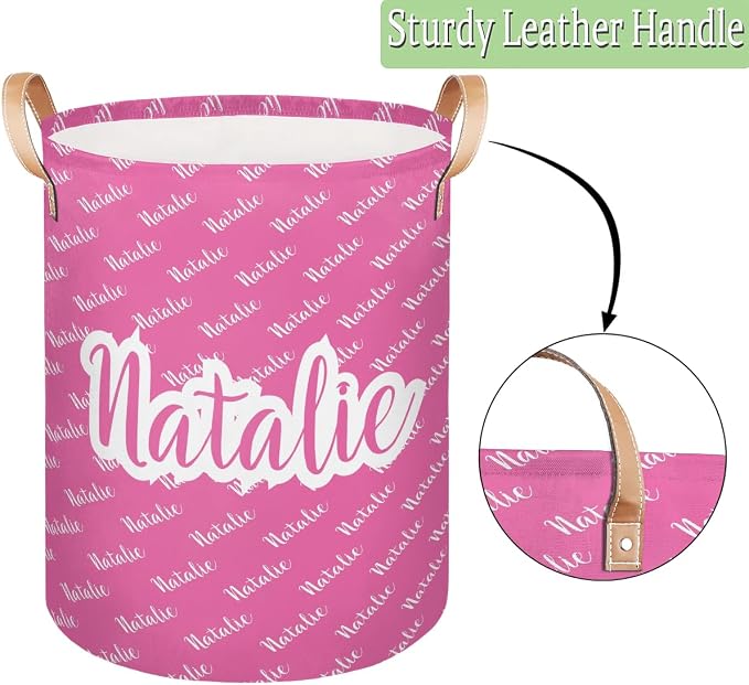 Personalized Laundry Basket, Custom Gift Laundry Hamper, Collapsible Nursery Waterproof Laundry Baskets, Dirty Clothes Toy Hamper with Handles Pink Name