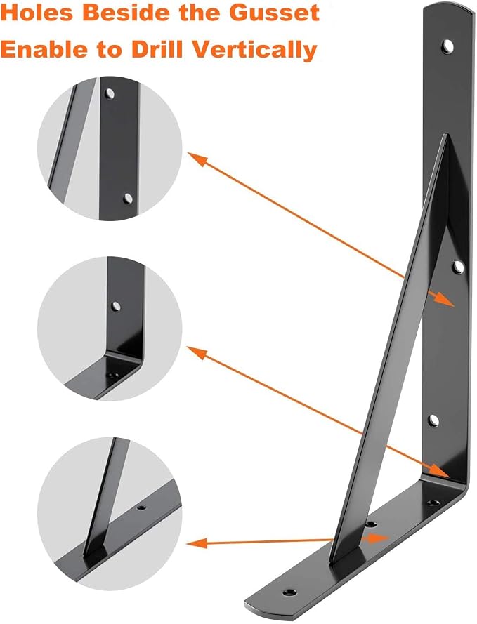 LuckIn 12-Pack Heavy Duty Shelf Bracket, 10 Inch Wall Shelf Brackets Fit for 10 12 Inch Floating Shelves, 90 Degree Triangle, 250 LBS Max Load, Mounting Hardware Included, Black