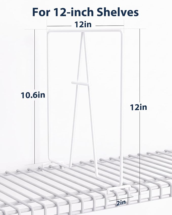Supforce 10 Pack Wire Shelf Dividers for Closet, Solid Coated Metal Closet Dividers for Closet Organization, Closet Shelf Divider for 12'' Tall x 12'' Deep Wire Shelves and Storage, Bright White