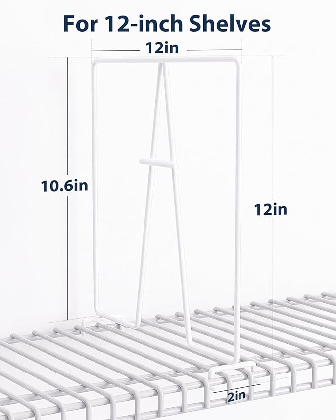 Supforce 4 Pack Wire Shelf Dividers for Closet, Solid Coated Metal Closet Dividers for Closet Organization, Closet Shelf Divider for 12'' Tall x 12'' Deep Wire Shelves and Storage, White