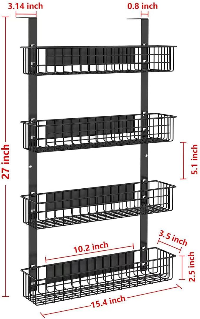 4 Tier Magnetic Spice Rack | Strongly Magnetic Spice Shelf with Utility Hooks | Refrigerator Spice Storage | Kitchen Storage Rack for Placing Seasoning Bottles, Plastic Wraps or Garbage Bags (Black)