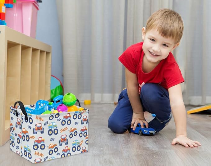 Rectangular Monster Truck Basket for Kids Baby Storage Basket Cute Toy Storage Bin Organizer Shelf Book Truck Room Decor(Monster Truck)