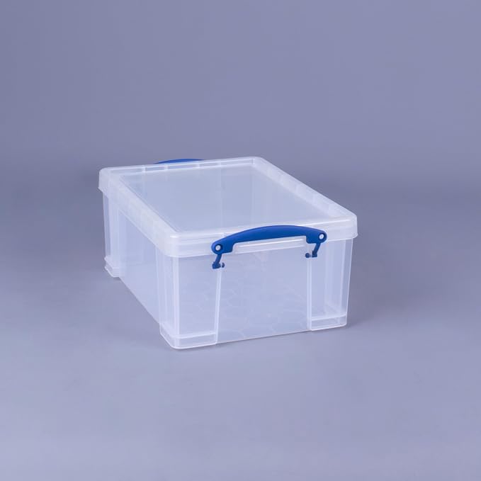 Really Useful Box Stackable 9 Liter Plastic Storage Container Bin with Snap Lid and Built-in Clip Lock Handles for Home & Office Organization (5 Pack)