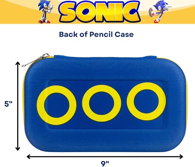 Innovative Designs Sonic the Hedgehog Pencil Case Set with Stickers and Gel Pens for Kids, Molded with Zip Closure, Blue