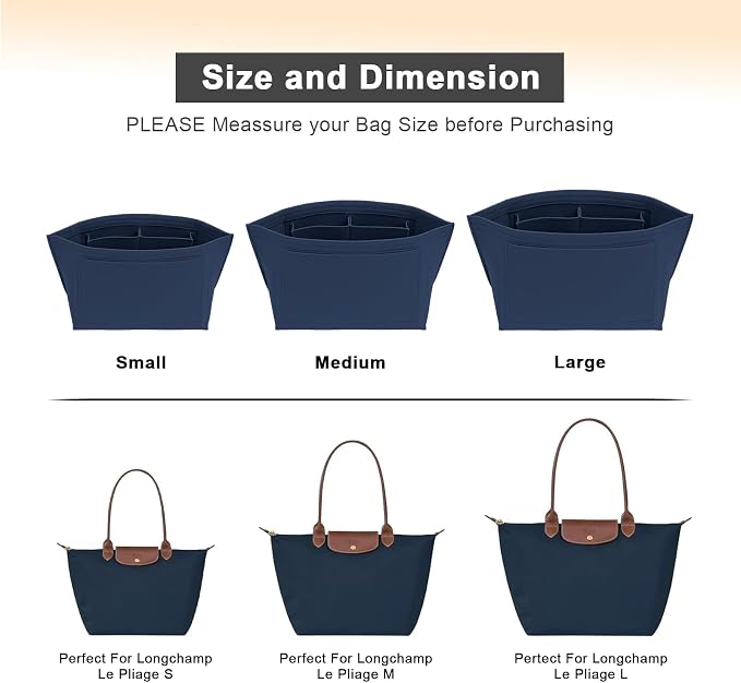 LOUKAYCCI Purse Organizer Insert for Longchamp Le Pliage L Handbag Insert Felt Long Champ Tote Bag Organizer Insert with Cup (DarkBlue, Large)