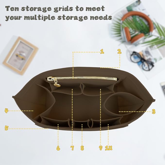 Lckaey Purse Organizer For Longchamp Large Purse For Long Champ Le Pliage Insert organizer1012-25Coffee-L