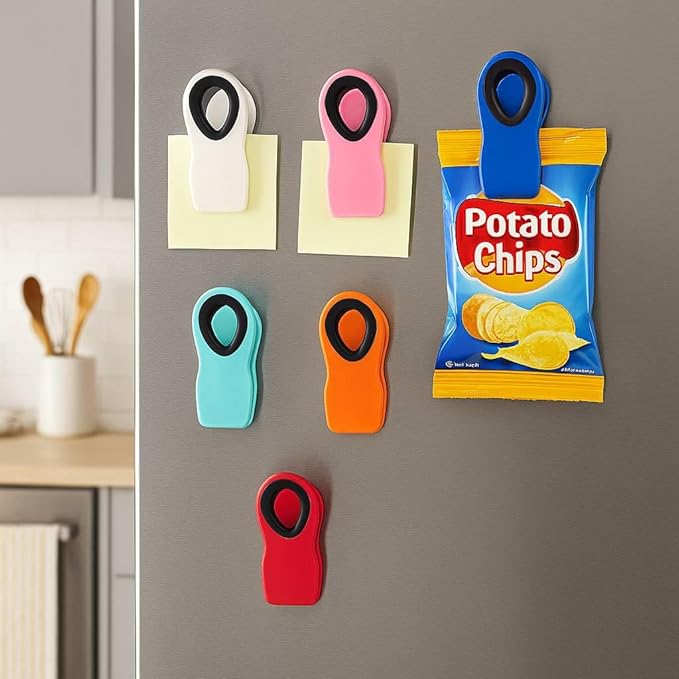 Mr. Pen- Magnetic Chip Clips, 6 Pack, Airtight Seal | Reusable Bag Closers for Food Storage, Snacks, Bread & Kitchen Organization, Strong Plastic Clips for Refrigerator Use