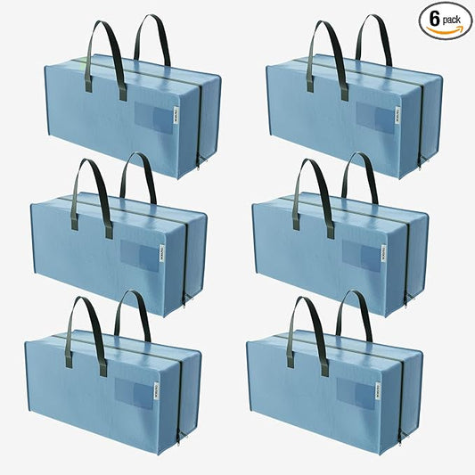WORKPRO 6 Pack Extra Large Moving Bags with Zippers & Carrying Handles Backpack Straps, Heavy-Duty Storage Tote for Space Saving & Storage, Alternative to Moving Box (Dusty Blue)