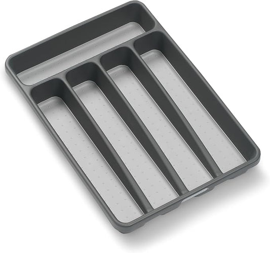 madesmart Small Silverware Tray, 5 Compartment Flatware Organizer for Forks, Knives & Spoons, Non Slip, Soft Grip Lining, Fits Small Drawers, Granite