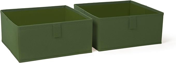 RiverRidge Kids 2pc Folding Storage Bins Set - 10.5” Bin Organizers with Handles - Olive Closet Organizers & Storage for Toys, Games, Shoes - Foldable Cube Storage Organizer Bins for Playroom, Nursery