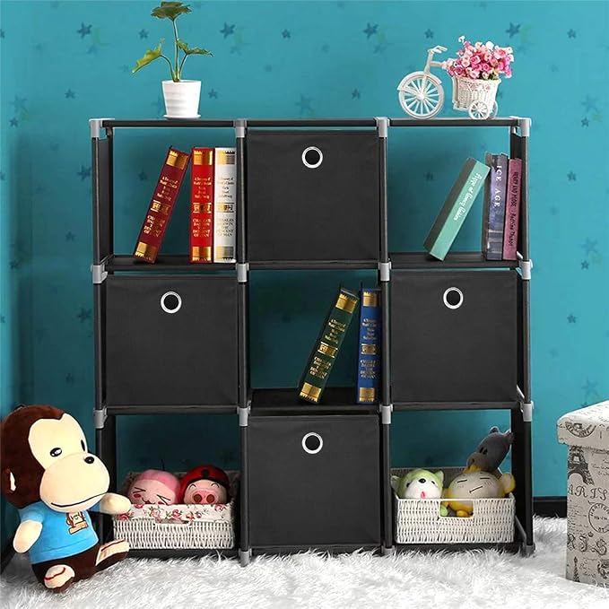 Fabric Cubes Storage Bins Black 11x11x11 In Cube Storage Boxes with Gromment Foldable Cloth Decorative Storage Cube Baskets Cubicle Cube Inserts Storage Drawer for Organizer Shelves ,QY-SC18-6
