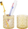2pcs Amber Glass Toothbrush Holder, Bathroom Tumbler Cup and Toothpaste Holder Set, Gold Toothbrush Holders with Divider, Bathroom Tooth Brush Cup Organizer for Brushes,Toothpaste and Razor