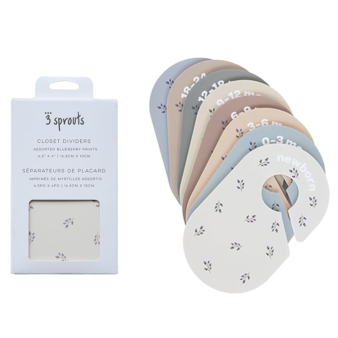 3 Sprouts Baby Closet Dividers, Newborn to 2T, Blueberry, 8 Piece Set | Newborn to 2T sizing, 8-piece set, Double-sided size labels, Age labels, Nursery closet storage, Baby clothes organizer