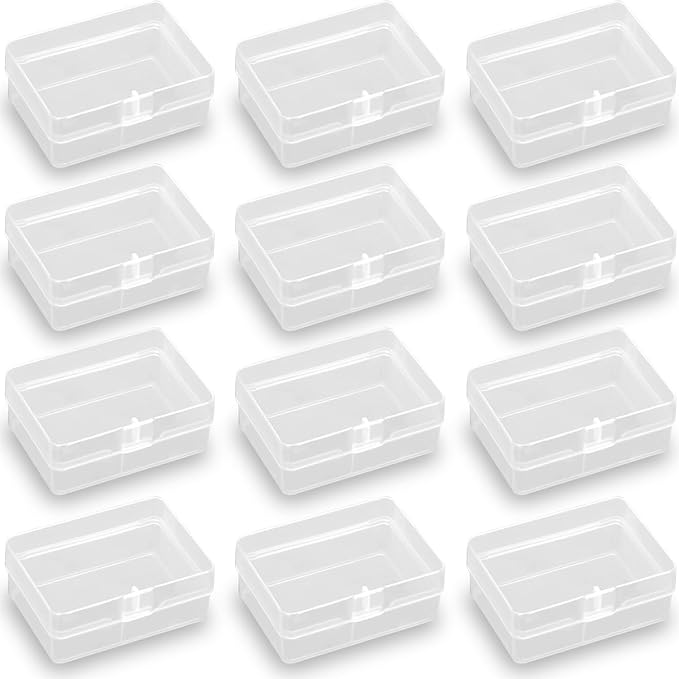 12 PCS Rectangle Plastic Clear Storage Containers Box (2.76 x 1.67 x 1.14 Inch), Small Plastic Containers for Beads, Jewelry, Game Pieces and More